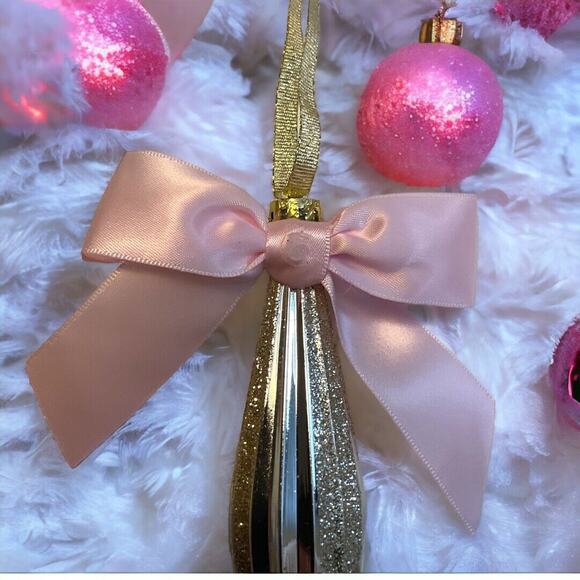 6 Gold Glittering Spears Christmas Tree Ornaments Satin Bow 7 in - Picture 3 of 4